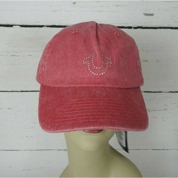 New True Religion Red Baseball Cap Hat Crystal Horseshoe Logo Bling Minimalist - Picture 1 of 12